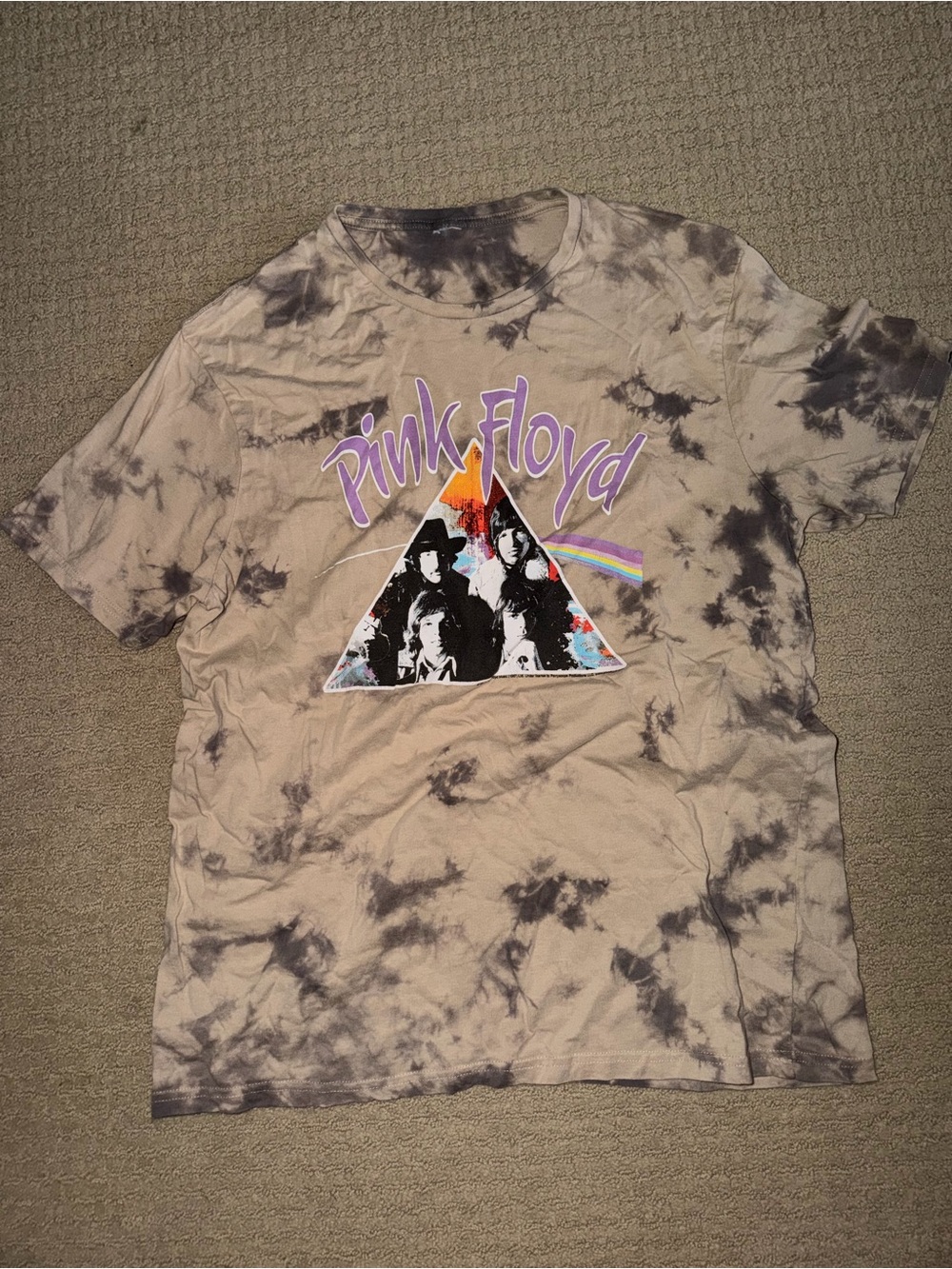 Pink Floyd Tie-Dye Tee in Beige, Black & Purple Accent
